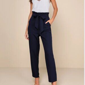 Lulus navy blue paperbag waist straight leg pants